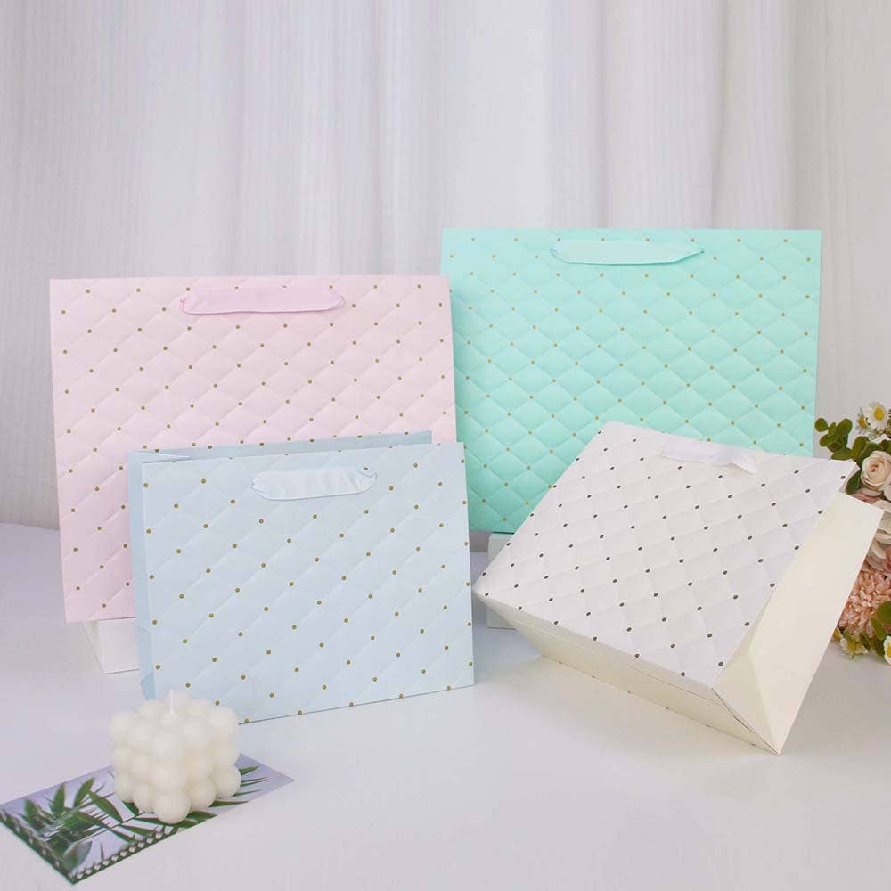 12pcs, 2 sizes Ivory dot wavy surface gift bag w/ tissue