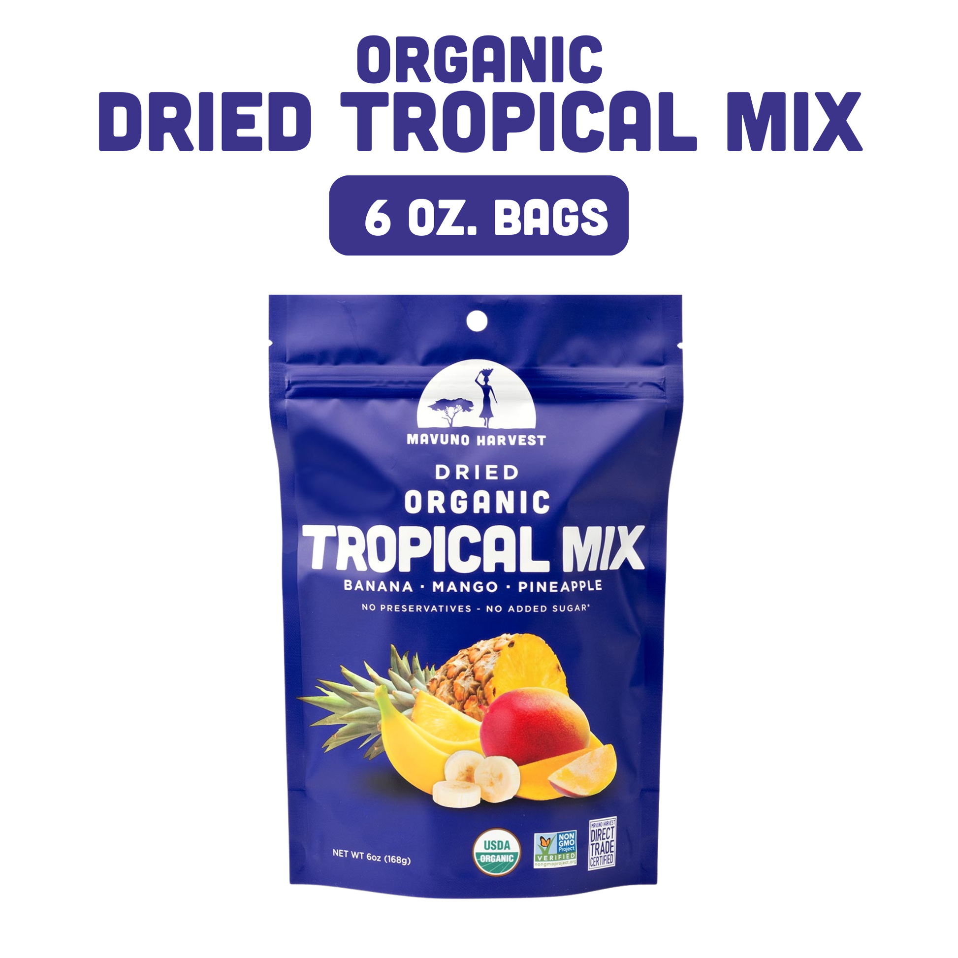 Organic Dried Tropical Mix (Mango, Banana, Pineapple), 6-pack case
