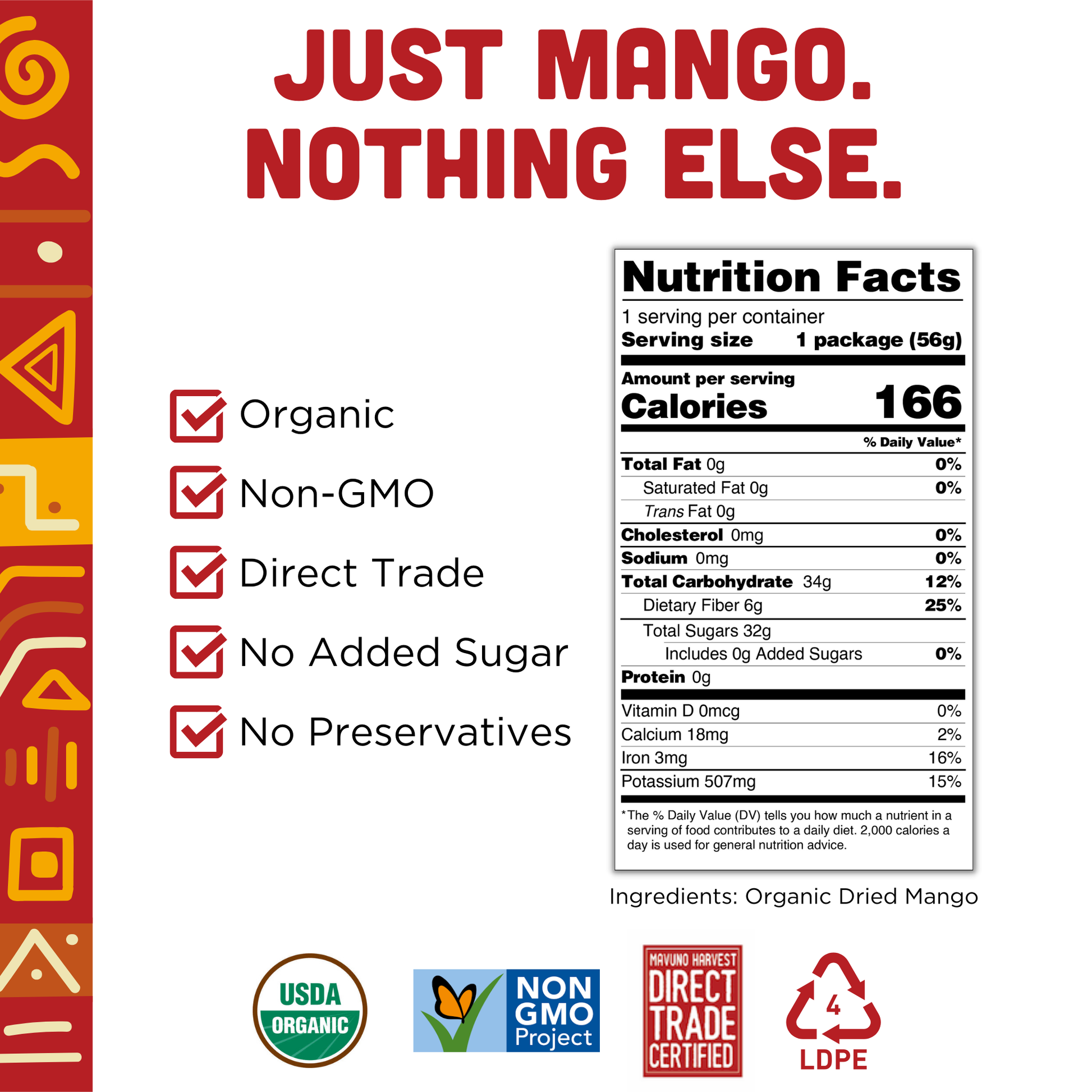 Organic Dried Mango, 6-pack case