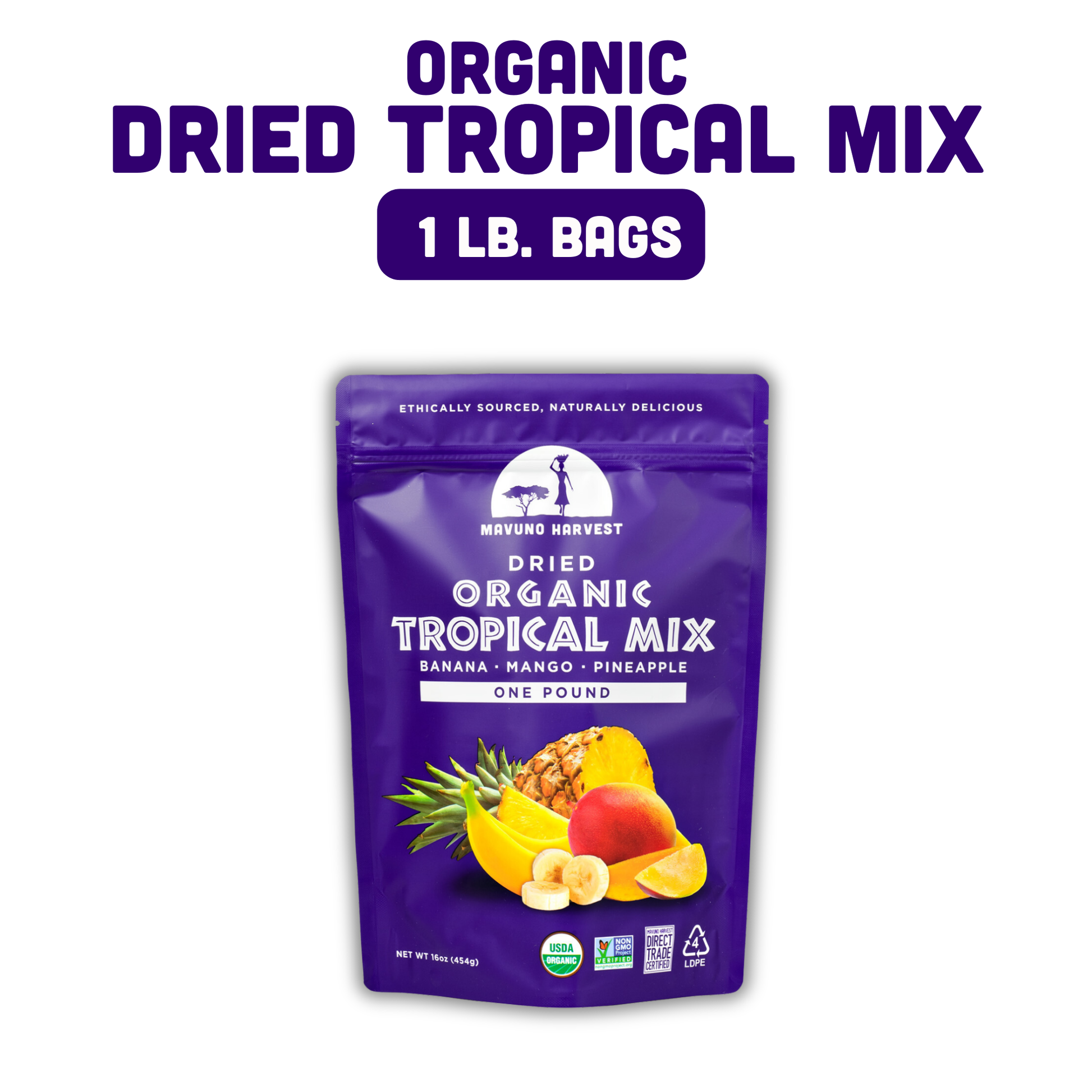 Organic Dried Tropical Mix (Mango, Banana, Pineapple), 6-pack case
