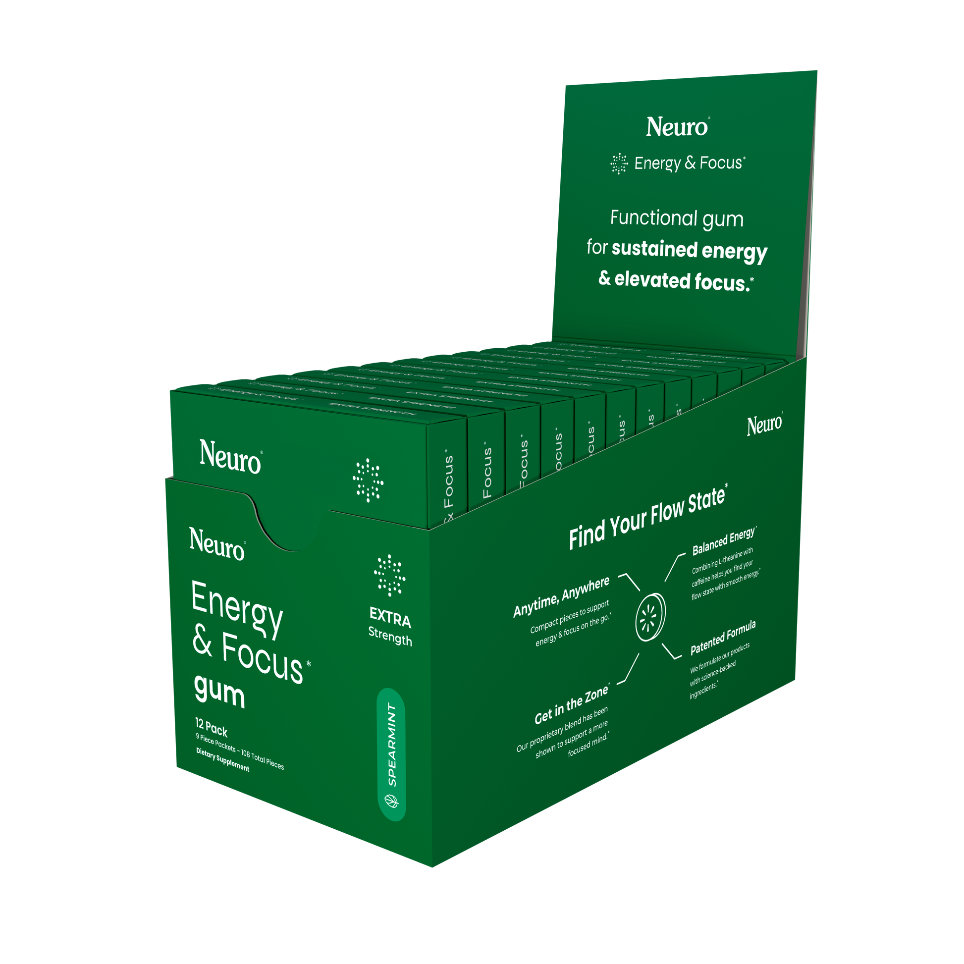 Energy and Focus Gum | Extra Strength | Spearmint