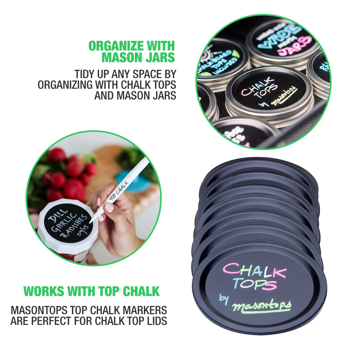 Masontops - Wide Mouth Chalk Top Blackboard Labelling Lids for Mason Jars