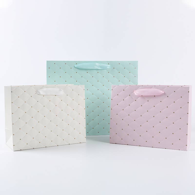 12pcs, 2 sizes Ivory dot wavy surface gift bag w/ tissue