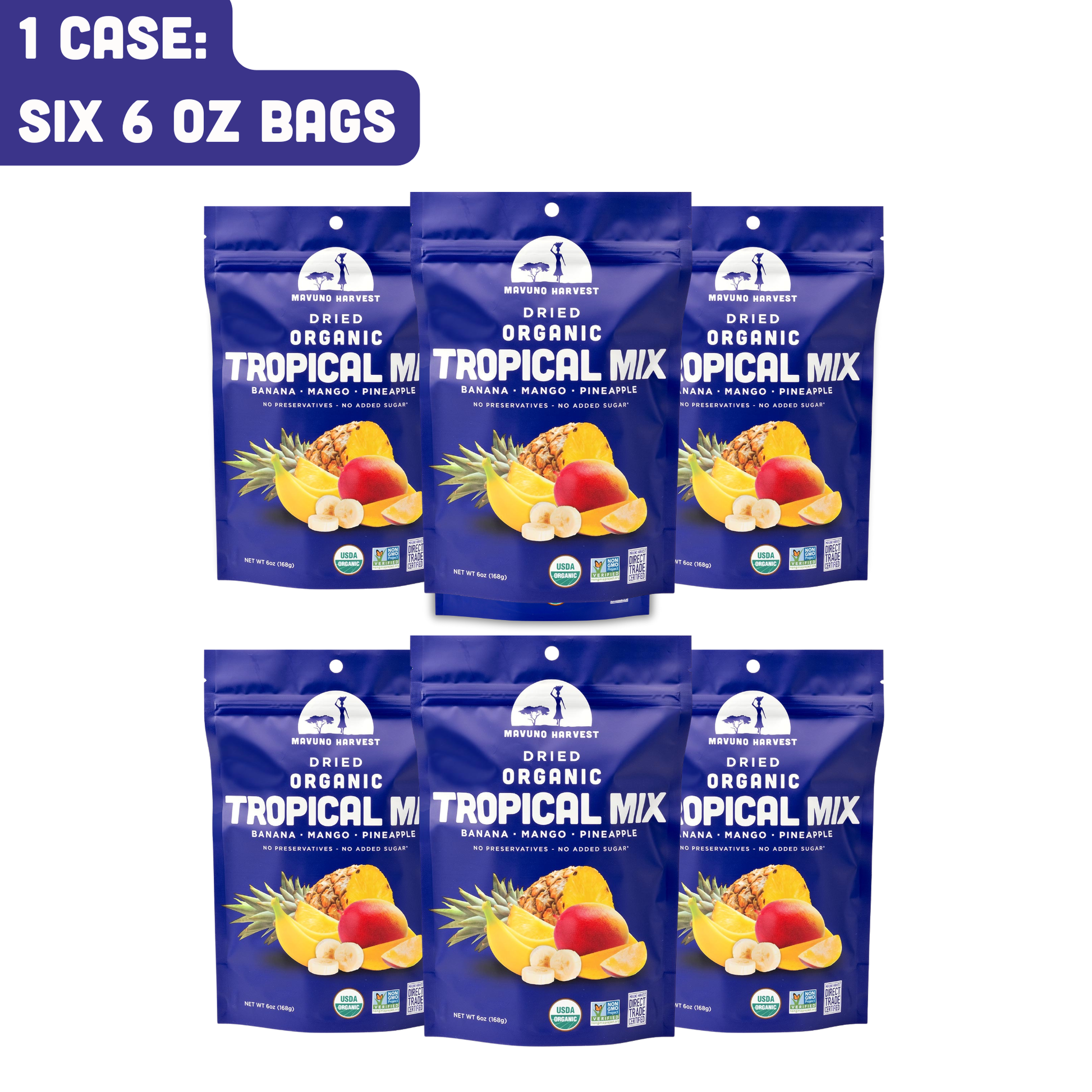 Organic Dried Tropical Mix (Mango, Banana, Pineapple), 6-pack case