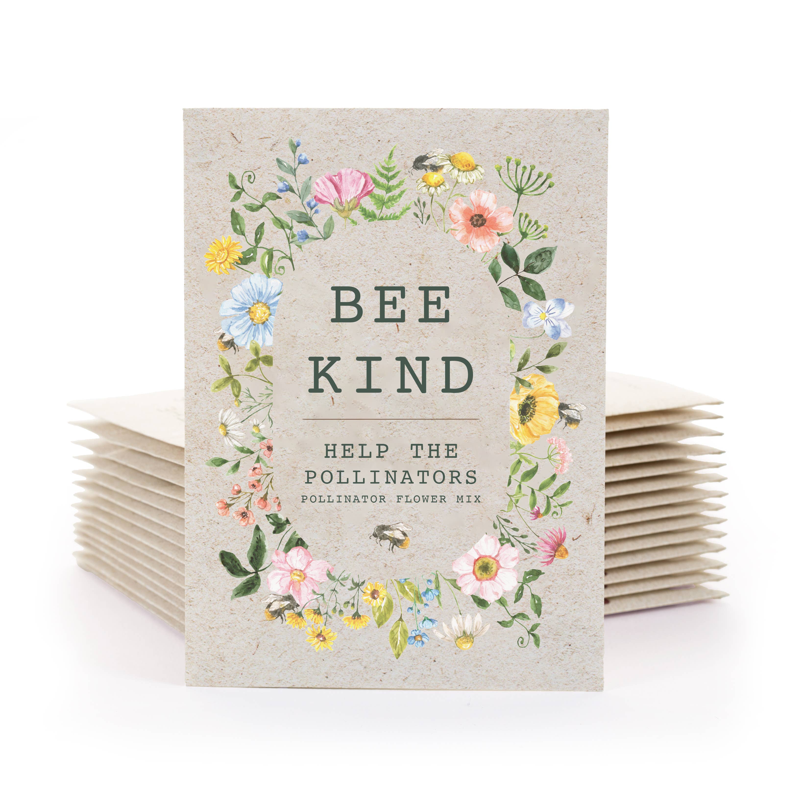 Bentley Seed Co. - Bee Kind Help Pollinators Kraft Bee Flower Mix Seed Packets