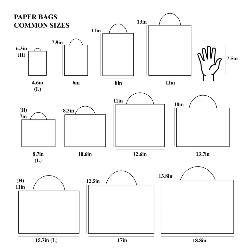 10pc, All Black Cotton Handle Paper Gift Bag w/ free tissue
