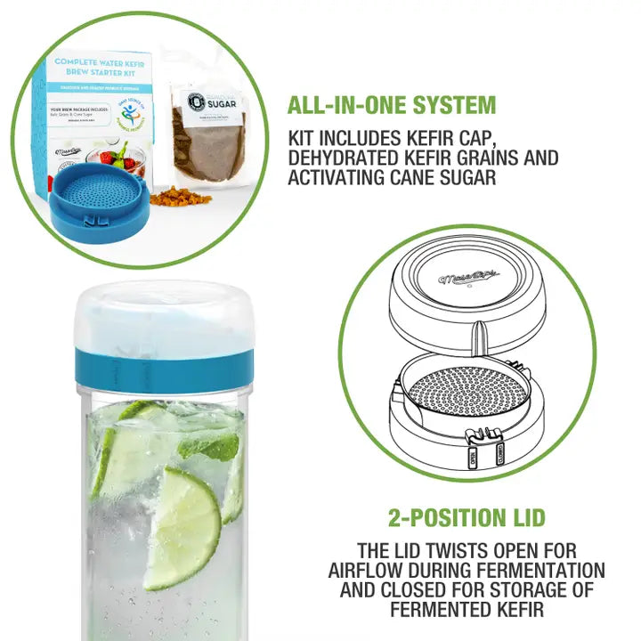 Masontops - Complete Wide Mouth Water Kefir Starter Kit for Mason Jars