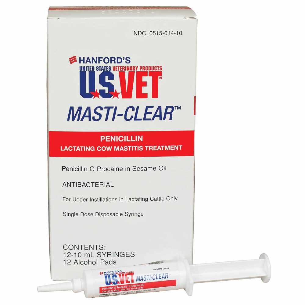 U.S.VET - Single 10mL. Syringe Masti-Clear Penicillin G Procaine in Sesame Oil