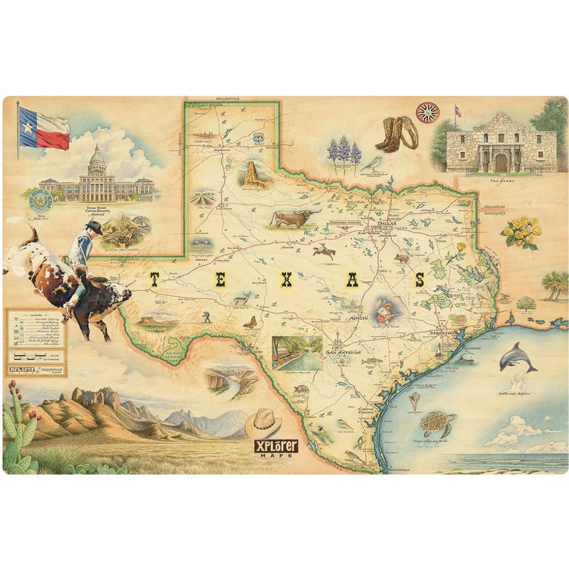 XPLORER MAPS - Texas Single Panel Wood Sign