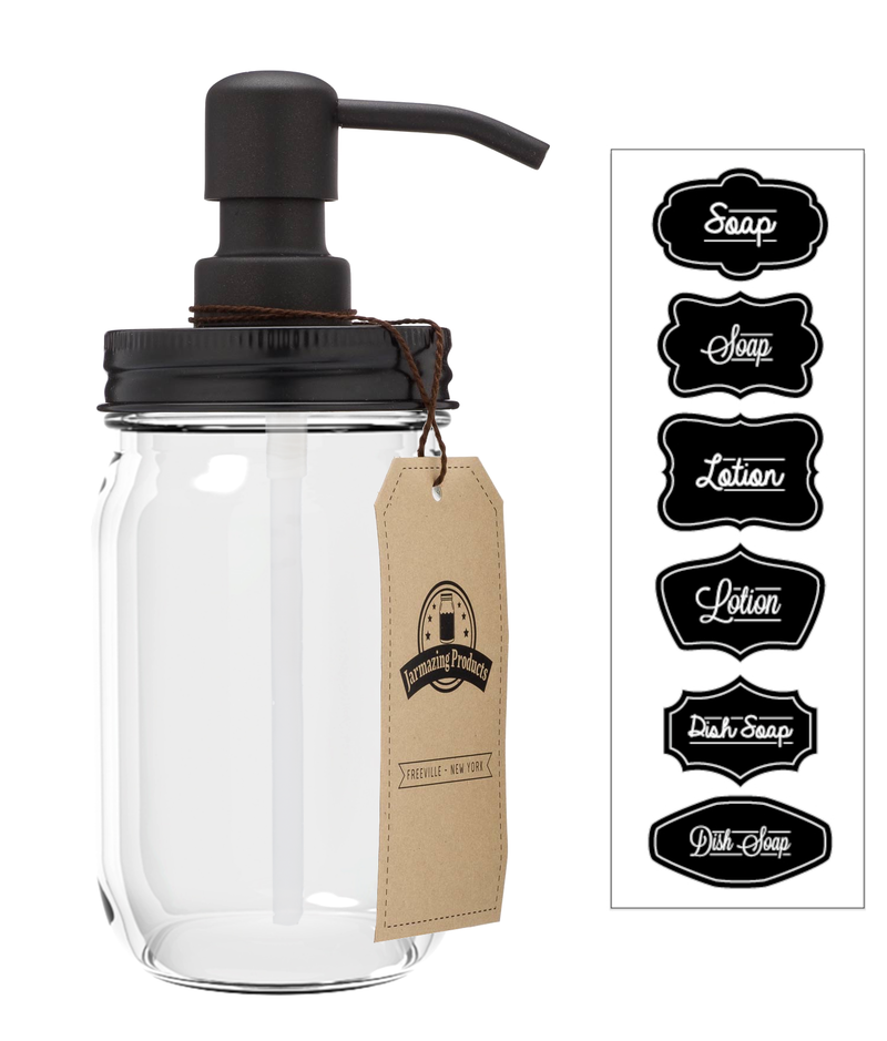 Jarmazing Products - Mason Jar Soap Dispenser - With 16oz Clear Mason Jar