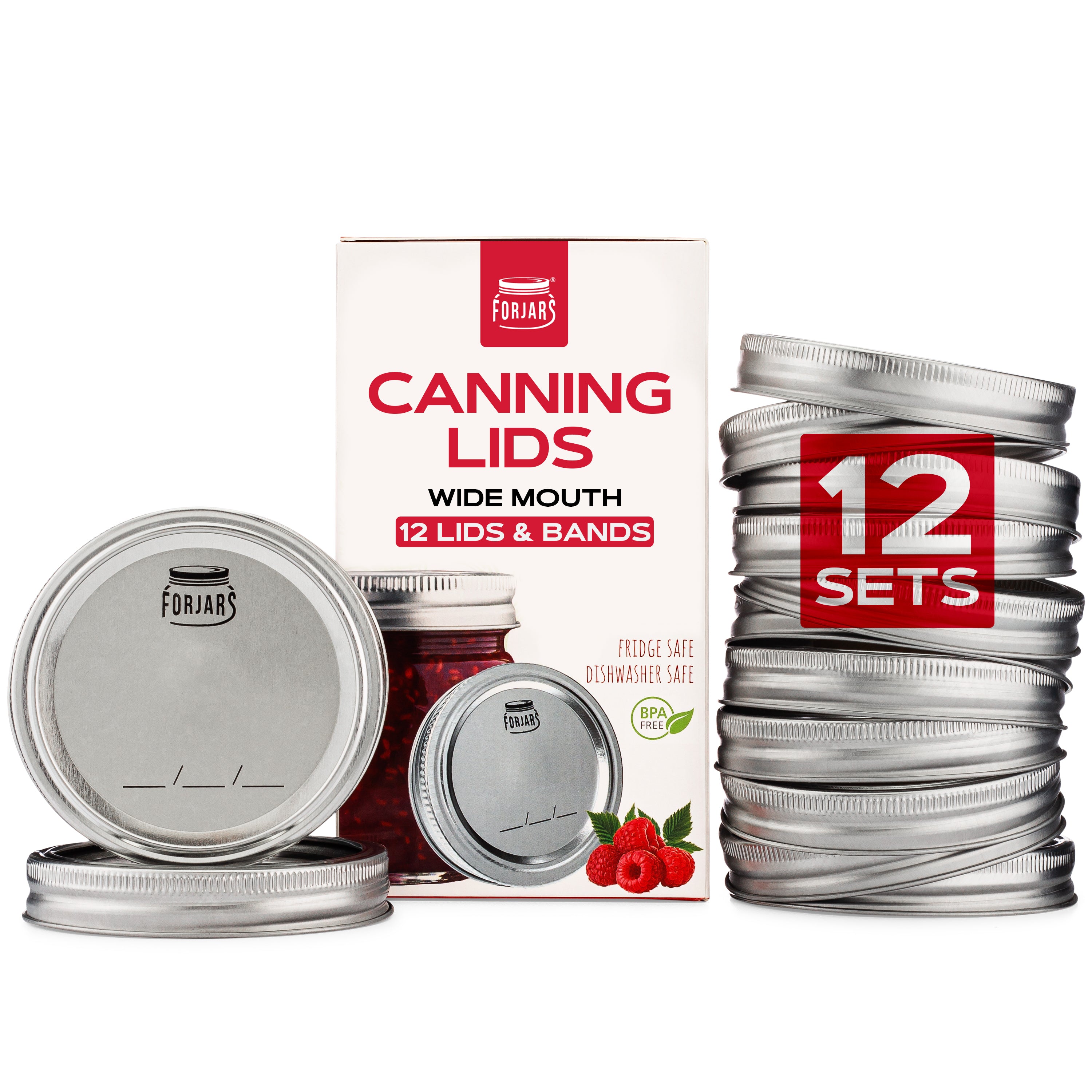 12ct Wide-Mouth Canning Lids + 12 Bands - ForJars