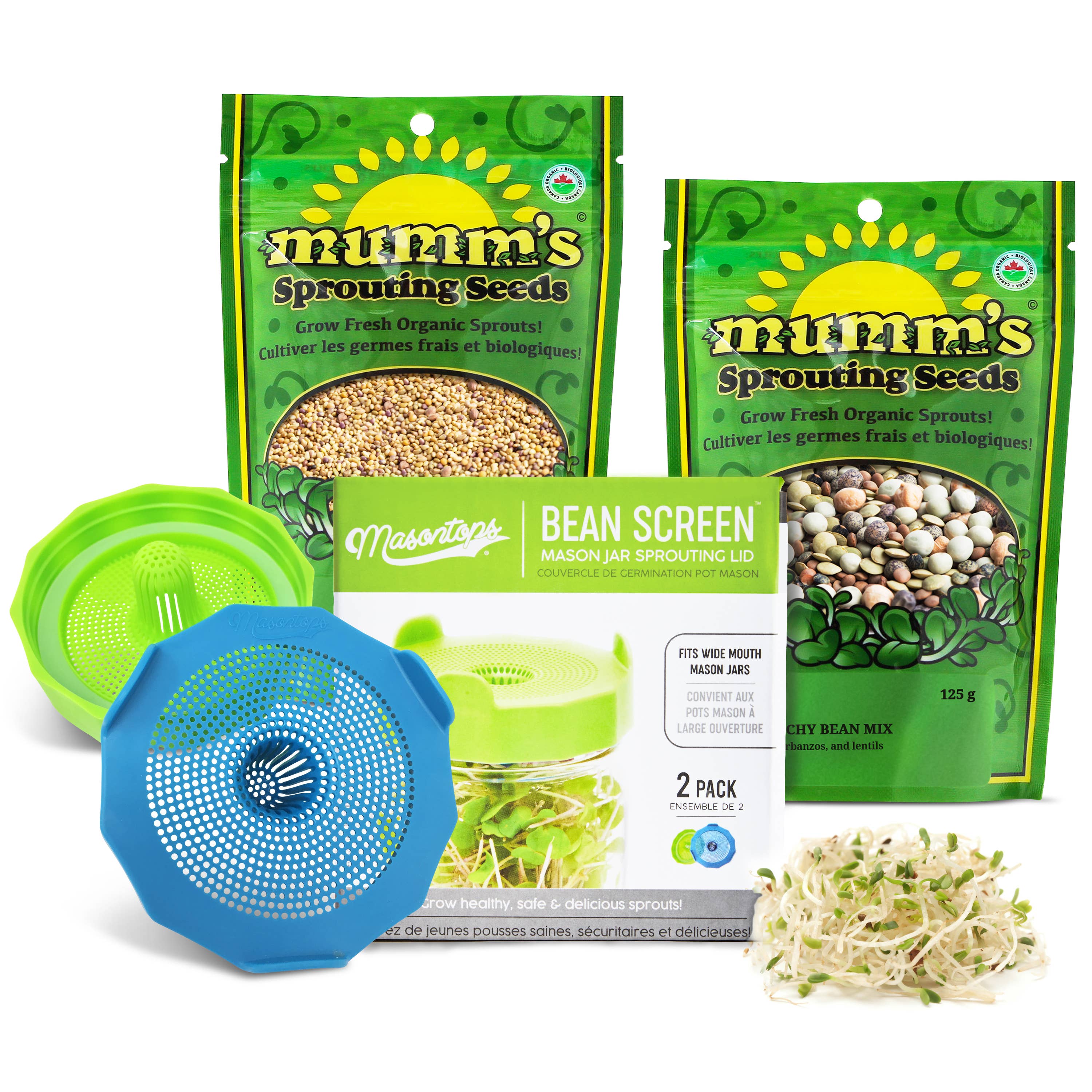 Masontops - Wide Mouth Bean Sprouting Set with Lids & Seeds