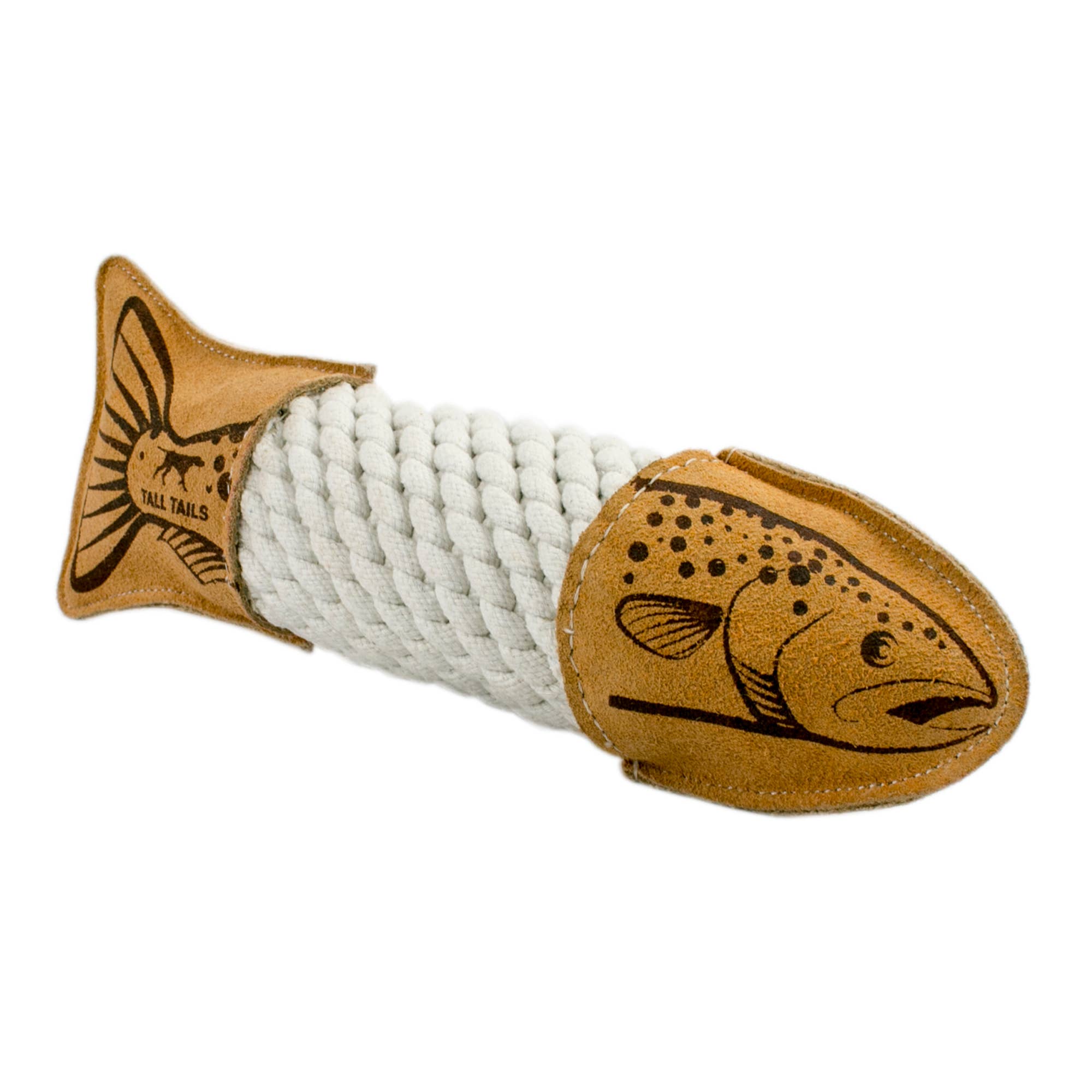 Tall Tails - 15" Natural Leather Trout Rope Tug Dog Toy