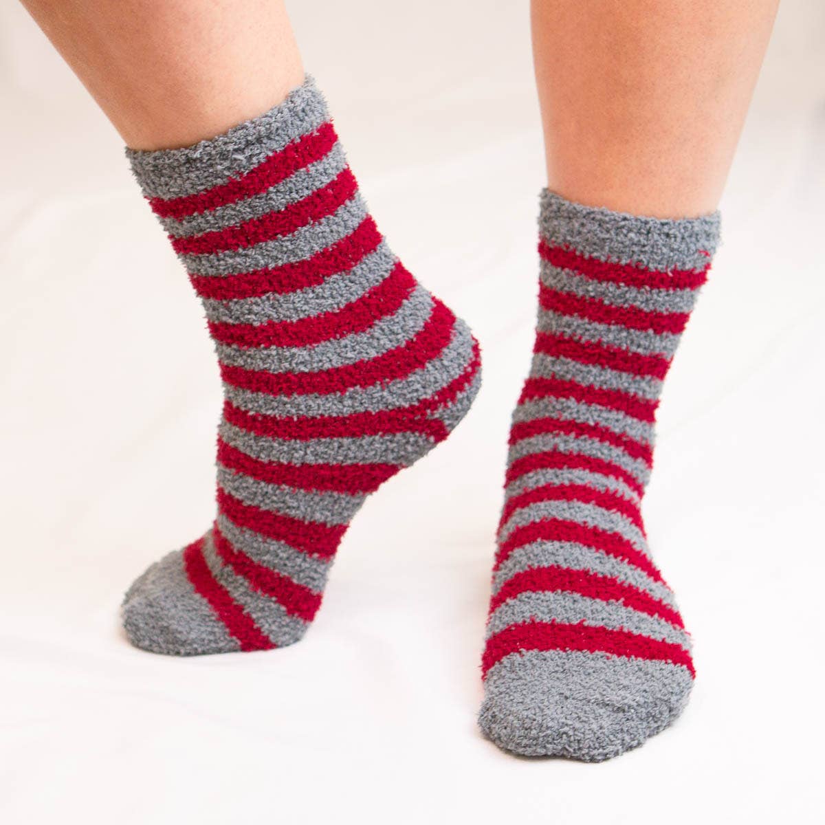 Team Stripe Cozy Socks   Gray/Maroon   One Size