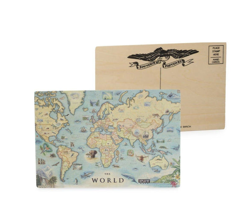 World Map Wooden Postcard